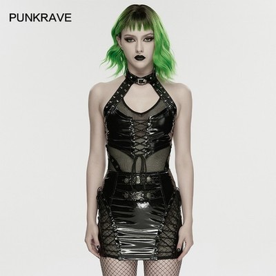 Punk Rave Women Black Gothic Punk Structured Hollow Vest Slim Fit Wesh Tops