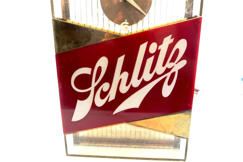 Reloj Schlitz Vintage Años 50 10.75" Alto Reloj Funciona pero BOMBILLA NECESITA SER REEMPLAZADA '59 Foto 4 de 4