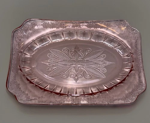 Pink Depression Jeanette “Adam” Glass Oval Rectangle Platter 11.5” X 7.75” (102)