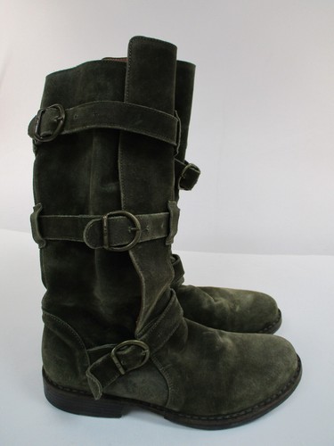 Fiorentini Baker Eternity 7040 Leather Suede 3 Strap Tall Boots Size 38 Green