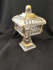 Vintage Jeannette Glass Clear Wedding Box Candy Dish Compote w/Lid Gold Trim USA