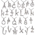 Silver Stainless Steel Monogram Letter Charm Chain Necklace with Initial Pendant
