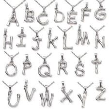Silver Stainless Steel Monogram Letter Charm Chain Necklace with Initial Pendant