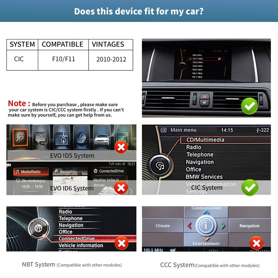 Pantalla táctil CIC inalámbrica Carplay/Android Auto 10.25 para BMW Serie 5 F10 F11 Foto 2 de 4