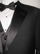 MANTONI 100 Wool 2-Button Satin Notch Lapel Solid Black Men's Tuxedo