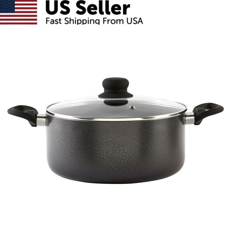 10 Quart Aluminum Nonstick Charcoal Exterior Stockpot with Glass Lid Steam Vent