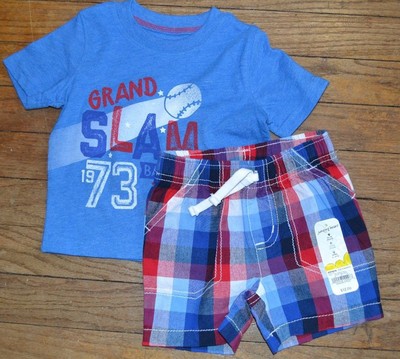 Jumping Beans Shorts Set Size 9 Mons Baseball T-Shirt & Plaid Shorts