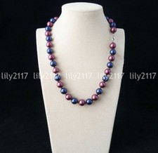 8/10/12mm Round Blue Purple South Sea Shell Pearl Imitation Pearl Necklace 18''