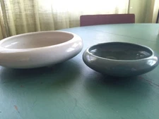 VTG USA Pottery Round Float Bowl Vases Pair 10" Ivory and 6.5" Turquoise