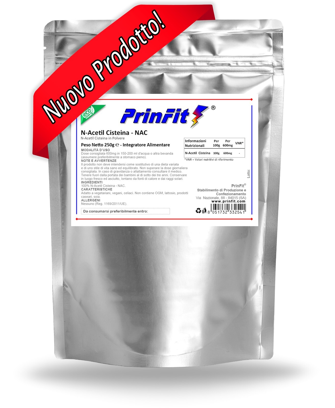 250g NAC - N-Acetil Cisteina Polvere - Integratore Alimentare Glutatione PrinFit