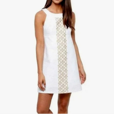 Lilly Pulitzer Jacqueline Shift Dress Resort White Gold Cording Size 2
