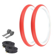 PRO TIRES 26 x 2.125 Red/White G-5009 W/ HEAVYDUTY TUBES  RIM STRIPS