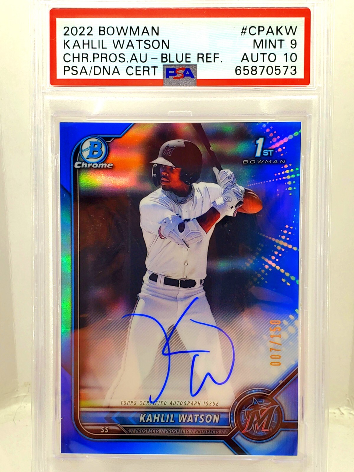 2022 Bowman Chrome 1st Kahlil Watson Blue Refractor Auto 7/150 PSA MINT 9 ROOKIE