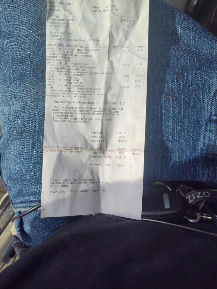 Basically New Tire BoughtFrom Discount Tires Set Of 4 Wheels 300 OBO W/CERT. - Image 4 of 4