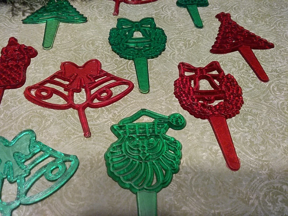 Lote De 12 Selecciones De Cupcakes De Plástico Surtido Navidad Años 60/70 Rojo y Verde✨  Foto 3 de 4