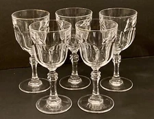 Vintage Cocktail Glasses Water Barware Stemware Large Thumbprint Design Set Of 5