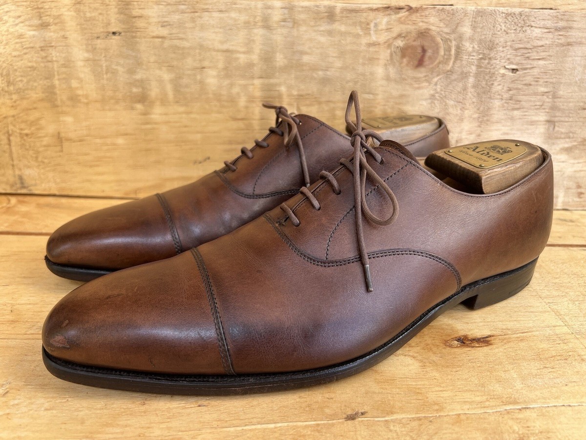 Crockett & Jones Hallam Brown Leather Cap-toe Balmoral Shoes