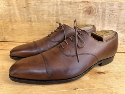Crockett & Jones Hallam Brown Leather Cap-toe Balmoral Shoes Sz UK