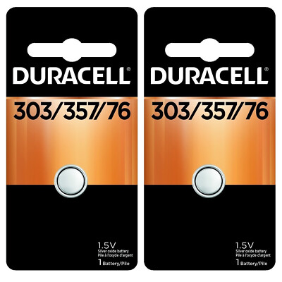 2 x 303/357 Duracell Silver Oxide Batteries (AG13, SR44, SR44W, EPX76, 76B)