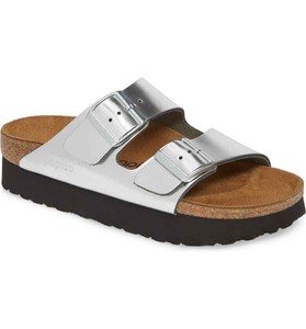 US9 EU40 Birkenstock Papillio Metallic Silver Arizona Platform Sandal Narrow Fit | eBay