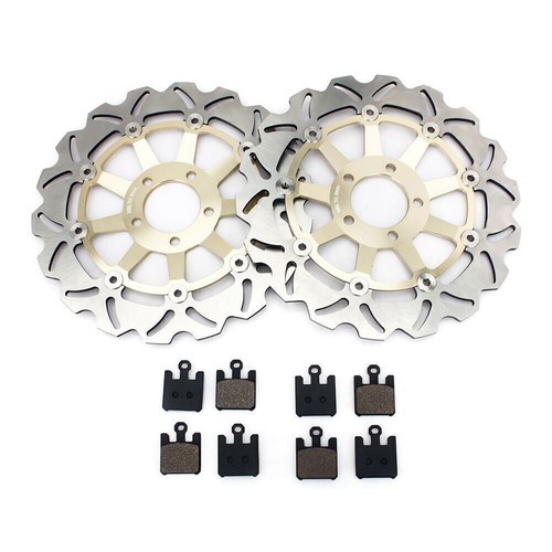 For Kawasaki Pair Gold Front Brake Rotors Pads ZX12R ZX-12R Ninja 1200 2004 2005