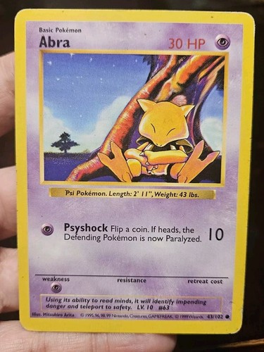 Abra Shadowless 43/102 Base Set WOTC Pokemon TCG Card
