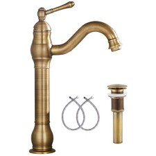 Elegant Antique Brass Vessel Faucet with Pop Up Drain