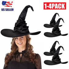 4 Halloween Black Ruched Witch Hat Women Costume Accessory Halloween Party Decor