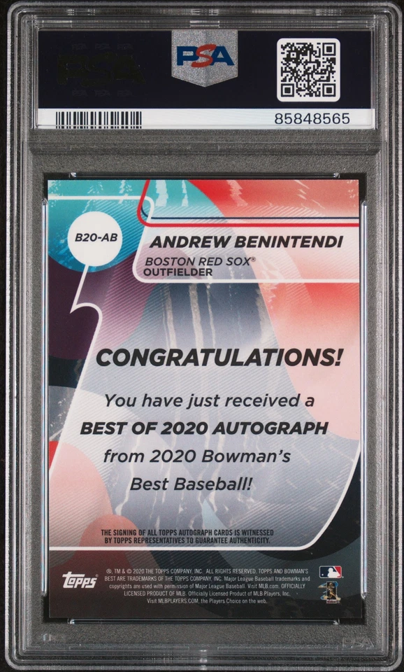 2020 Bowman's Best Best Gold Auto /50 #B20AB Andrew Benintendi PSA 10 - Image 2 of 2