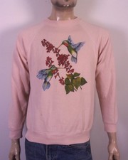vintage 80s Hanes Raglan Sleeve Hummingbirds Sweatshirt Pink Animals Nature L