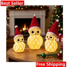 Christmas Lighted Owl Figurines, 3 Pack Ceramic White Light Up LED Owl Family...