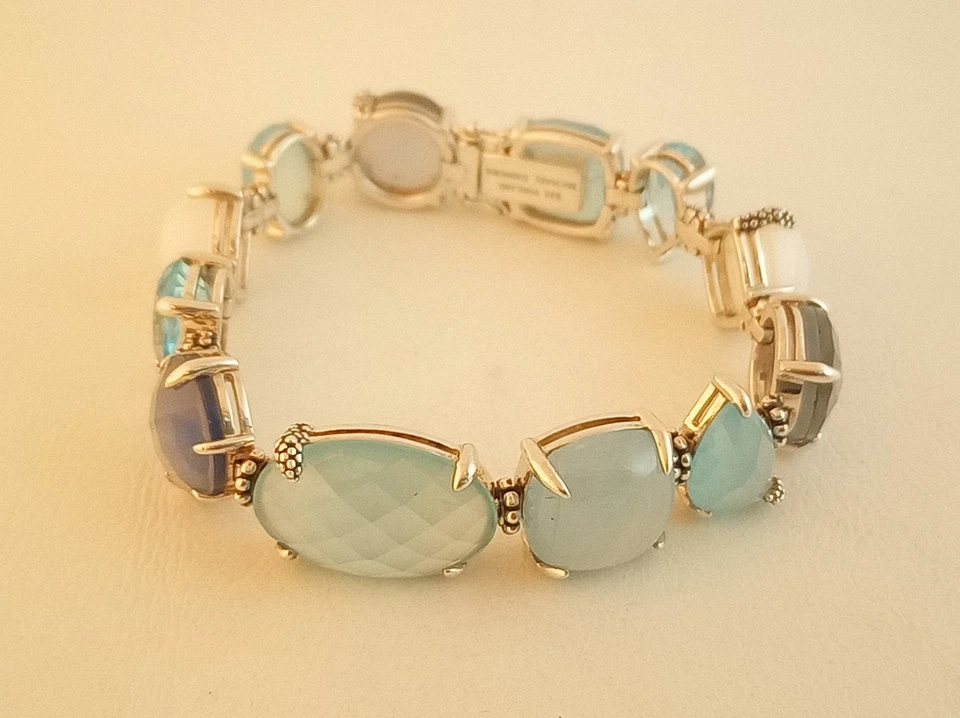Michael Dawkins plata esterlina azul piedras preciosas tenis pulsera topacio calcedonia Foto 4 de 4