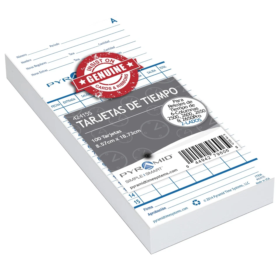Pyramid 42415SMB 1,000 Count Spanish Language Genuine Time Cards for 2600 & 2... - Image 2 of 4