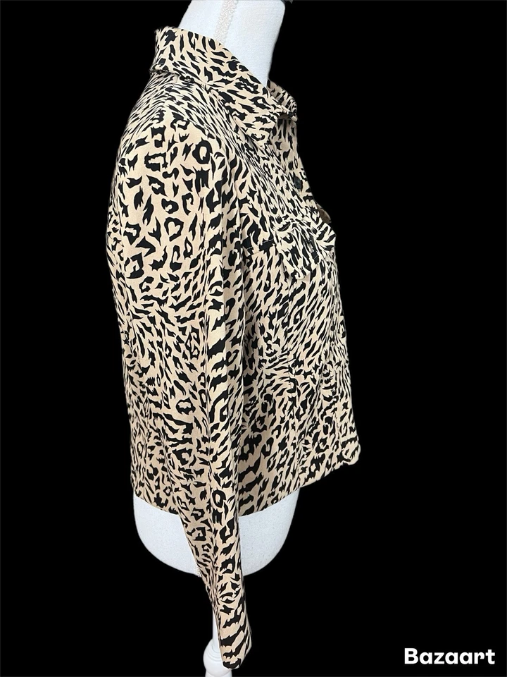 "Chaqueta Nina Leonard para mujer pequeña pequeña marrón leopardo botón forrada frontal PTP 19""" Foto 2 de 4