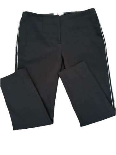 Boden Windsor Black Dress Pants Ankle Embroidered Stripe Cotton Wool Blend Sz 8 - Picture 2 of 15