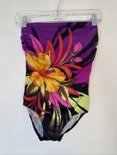 Longitude Bandeau One Piece Bathing Suit 80-90 s Style Built In Bra Floral SZ 10