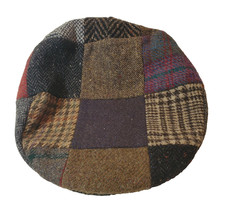 Hanna Hats Cap Mens Fitted Patchwork Ireland Donegal Pure New Wool Newsboy Sz XL