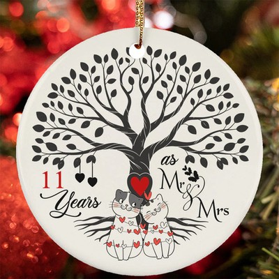 11th Wedding Anniversary Ornament Cat Couple 11 Year As Mr & Mrs Christmas Gift