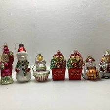 Lot of 9 Assorted Blown Glass Glittered Christmas Ornaments From 6” To 4”