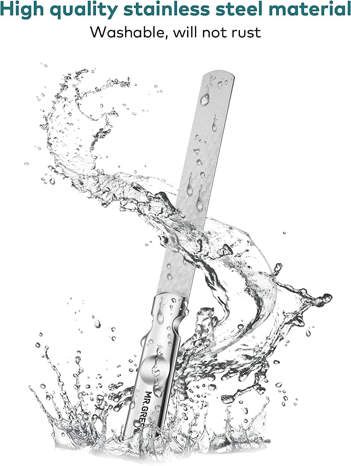 Stainless Steel Nail File with Anti-Slip Handle and Leather Case, Double Sided a