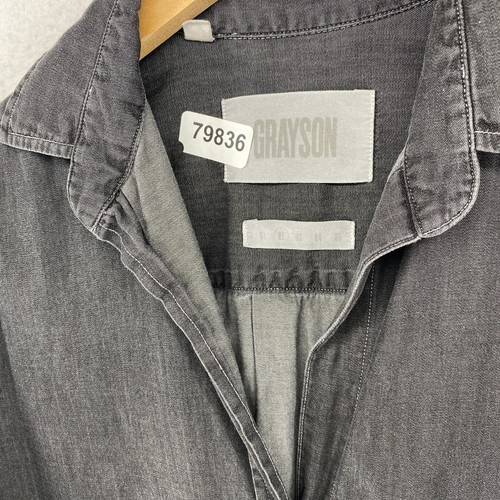 GRAYSON Dress 2 Denim Shirtdress Button Up Long Sleeve Ruched Back Cotton Black - Afbeelding 13 van 13