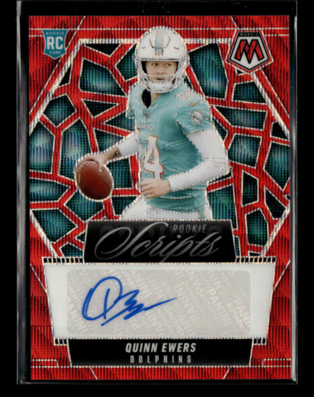 Quinn Ewers RC 2025 Panini Mosaic Football Rookie Scripts Auto Red Wave [kbs50