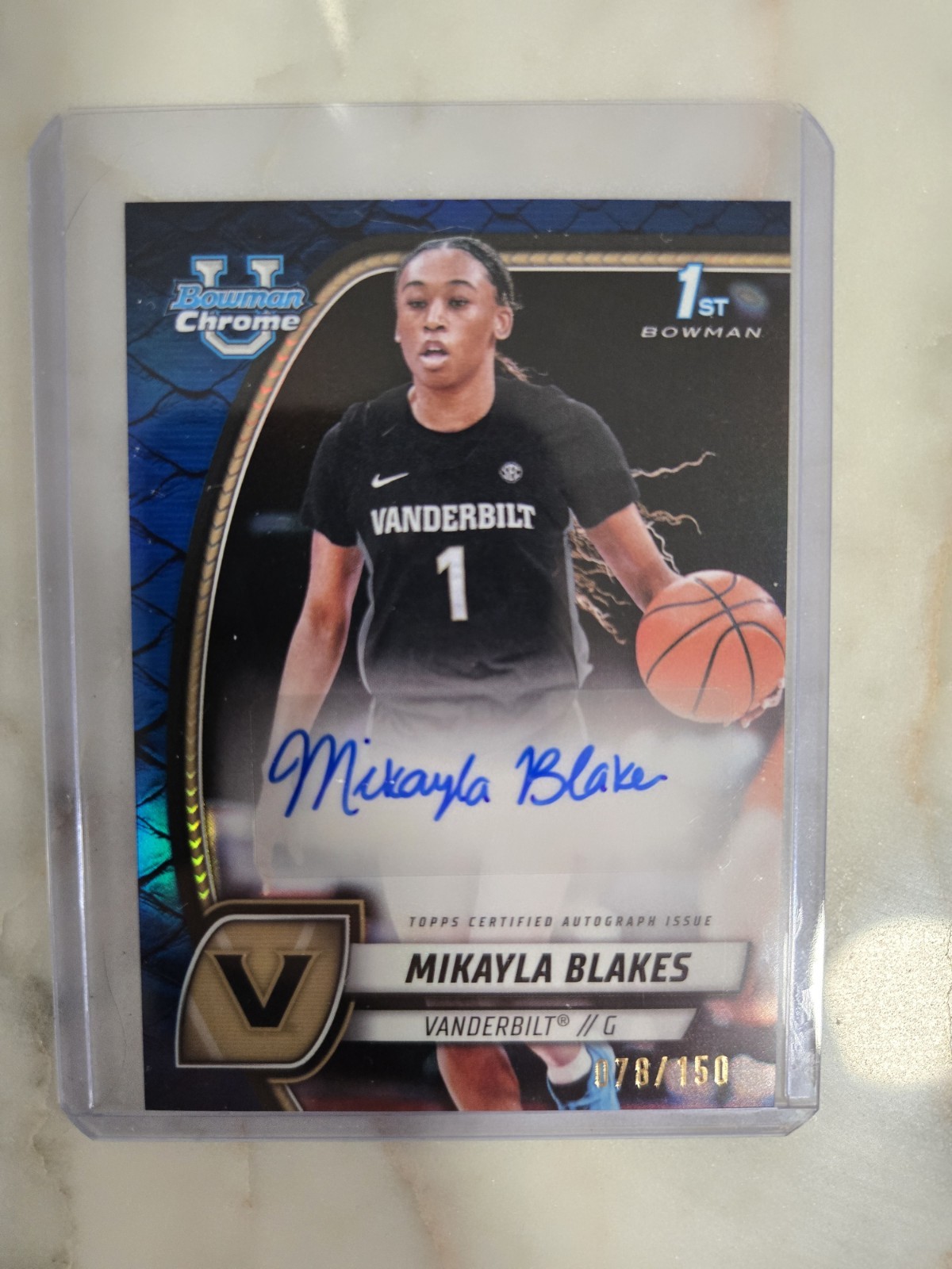 2024-25 Mikayla Blakes 1st Bowman University Chrome U Blue Reptilian Auto /150