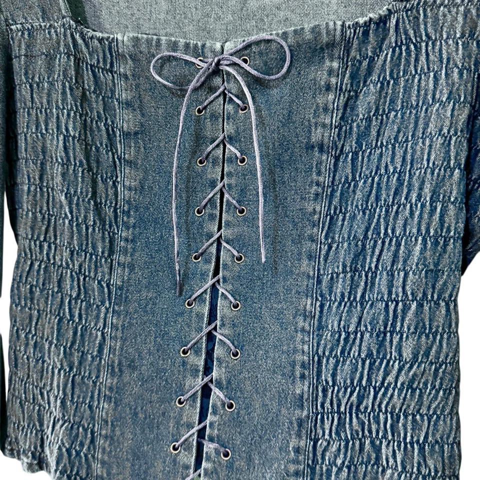 Vintage Western Lace Up Corset Top Long Sleeve Cropped Cottagecore Bodycon M - Image 2 of 4