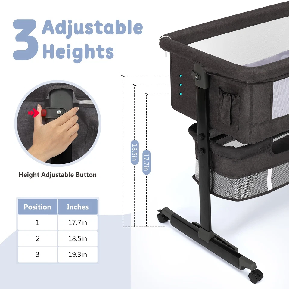 Cuna para dormir de cabecera de bebé con almacenamiento, altura ajustable y malla transpirable Foto 2 de 4