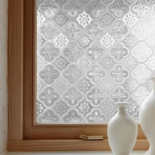 Window Privacy Film Decorative for Front Door, Bathroom Static Cling Stained Gla