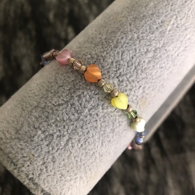Vtg Bracelet 925 Sterling silver heart shaped Cats eye Chrysoberyl beads 6''