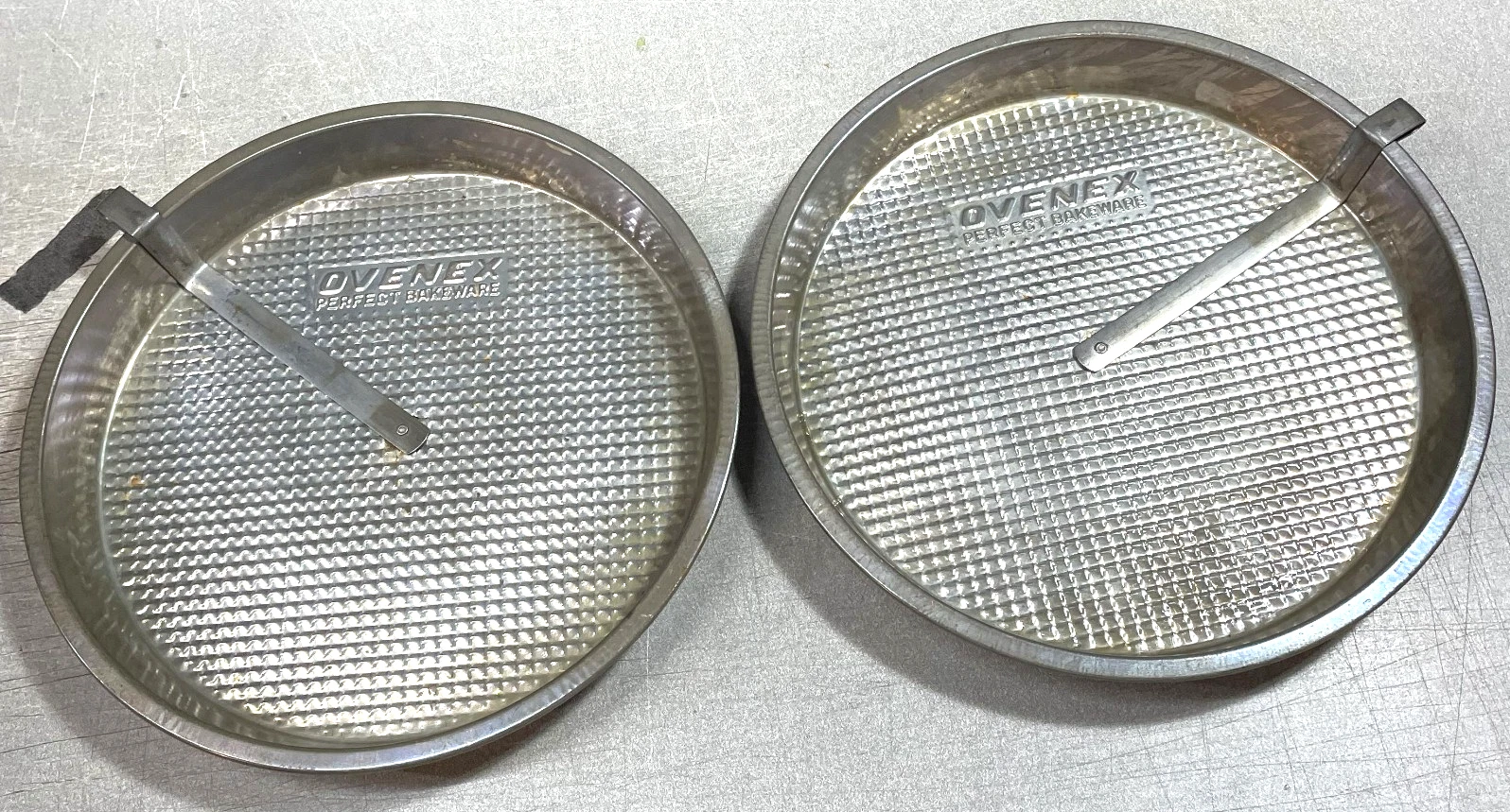 TWO 2 Ovenex Pie Pans Waffle with Slider Arm 10x1 1/4" Vintage