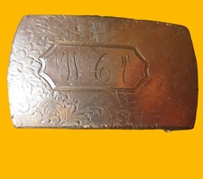 Antique Canvas Webbed 1" Belt Buckle Engraved Vintage MONGRAM Army Military Web