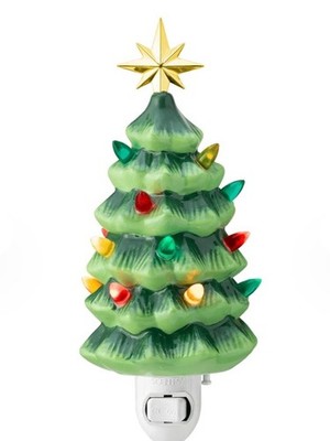 Scentsy MERRY LITTLE CHRISTMAS Plug In Warmer Green Ceramic Tree Lighted 7'' Mini